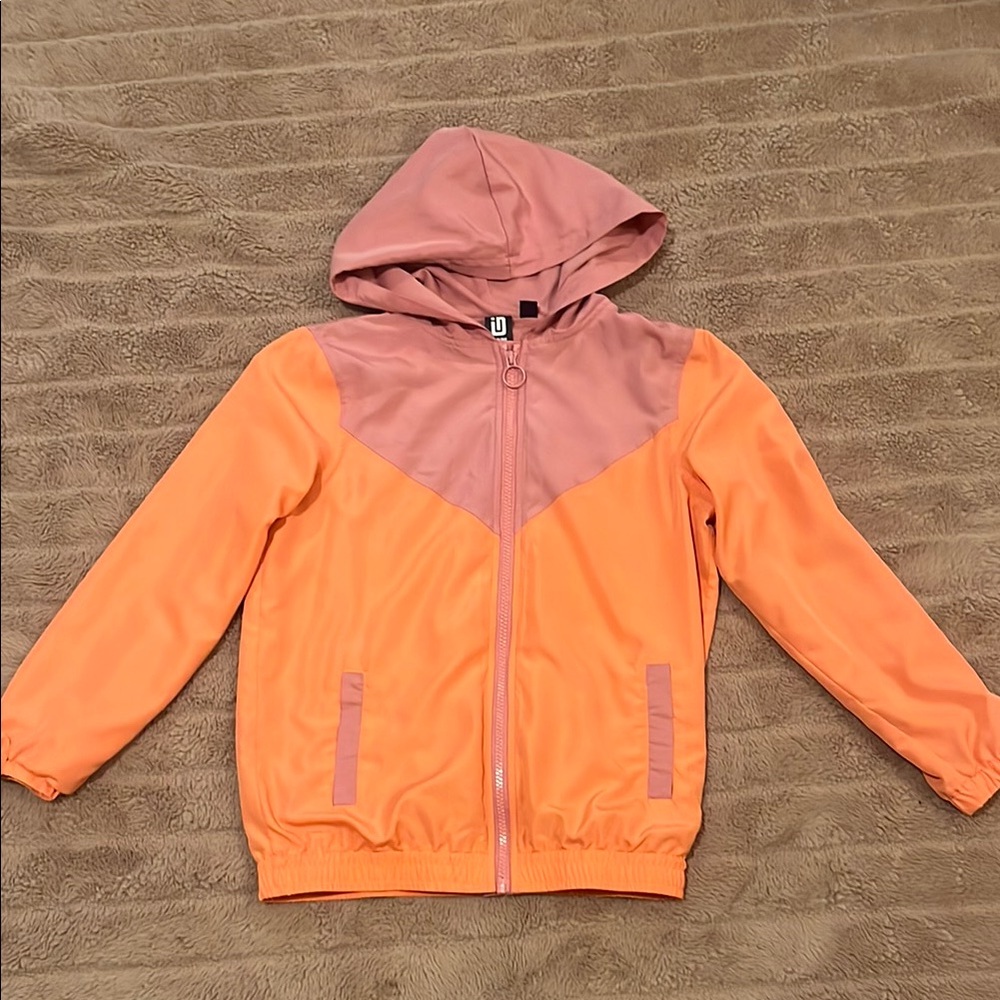 Orange and Pink Hooded Jacket Girls Size M